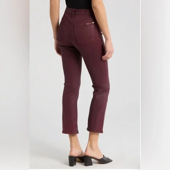 7 for all Mankind Women’s 29 High Waist Slim Kick Cropped Jeans in Ruby - NWT! - Picture 2 of 16